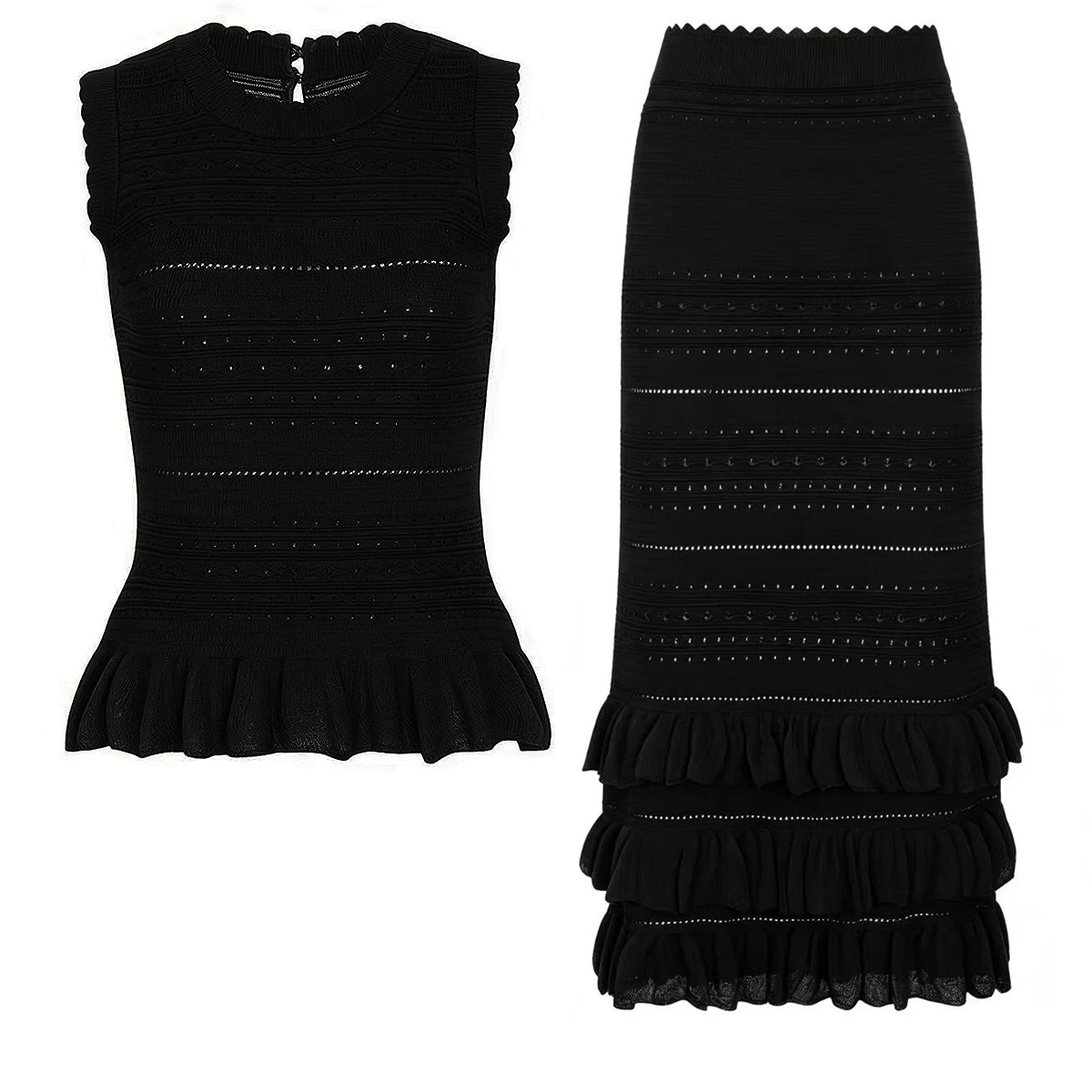 

26161 High Quality Summer And Autumn New Lace Sleeveless Top Knitted Shirt Tank Top+Hip Wrapping Half Skirt Set For Women