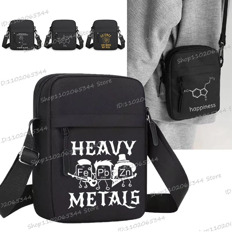 Bolso cruzado informal con estampado de moléculas químicas para hombre y mujer, bolso pequeño portátil para teléfono, bolso de hombro de tendencia urbana