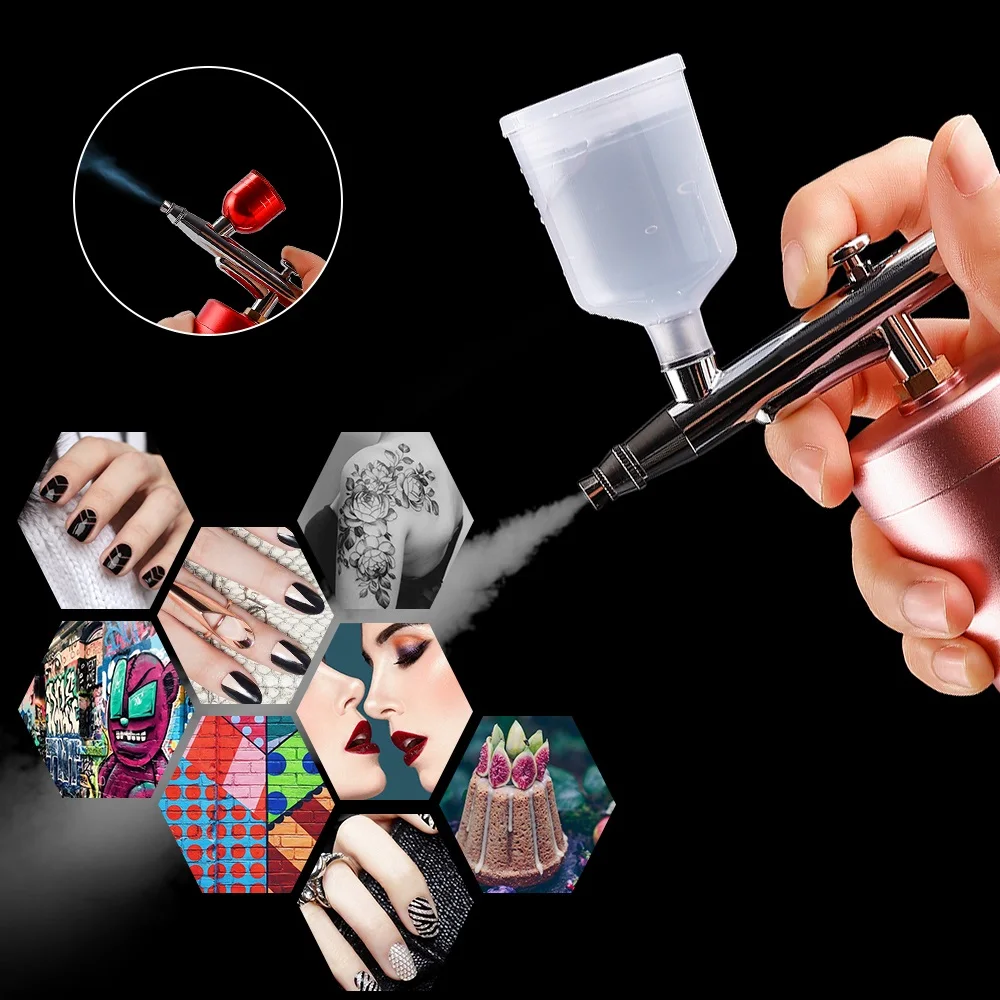 Airbrush Kit with Compressor, Handheld Air Brush Gun with 0.3mm Tip, Rechargeable Portable Air Brush for Painting, Nail Art, Model Coloring view 8
