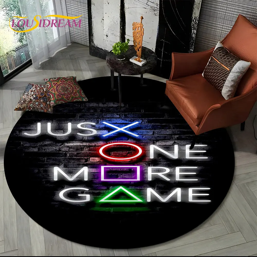 Cartoon Gamer Game Controller Round Area Rug,Circle Carpet Rug for Living Room Children\'s Bedroom Sofa Decor,Non-slip Floor Mat