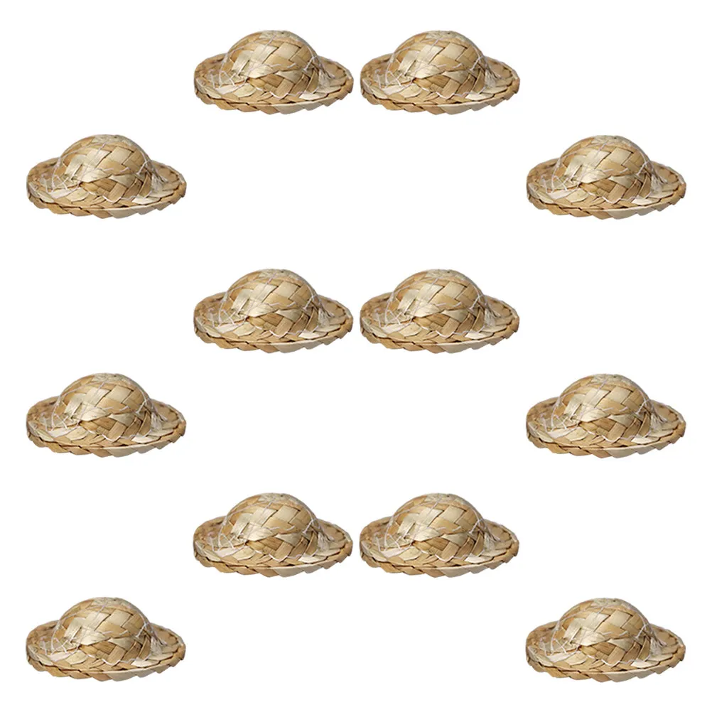 

12Pcs Mini Straw Hats Woven Straw Material Beautiful Miniature Decor for Dollhouse Living Room Desktop Scene Decoration Adorable