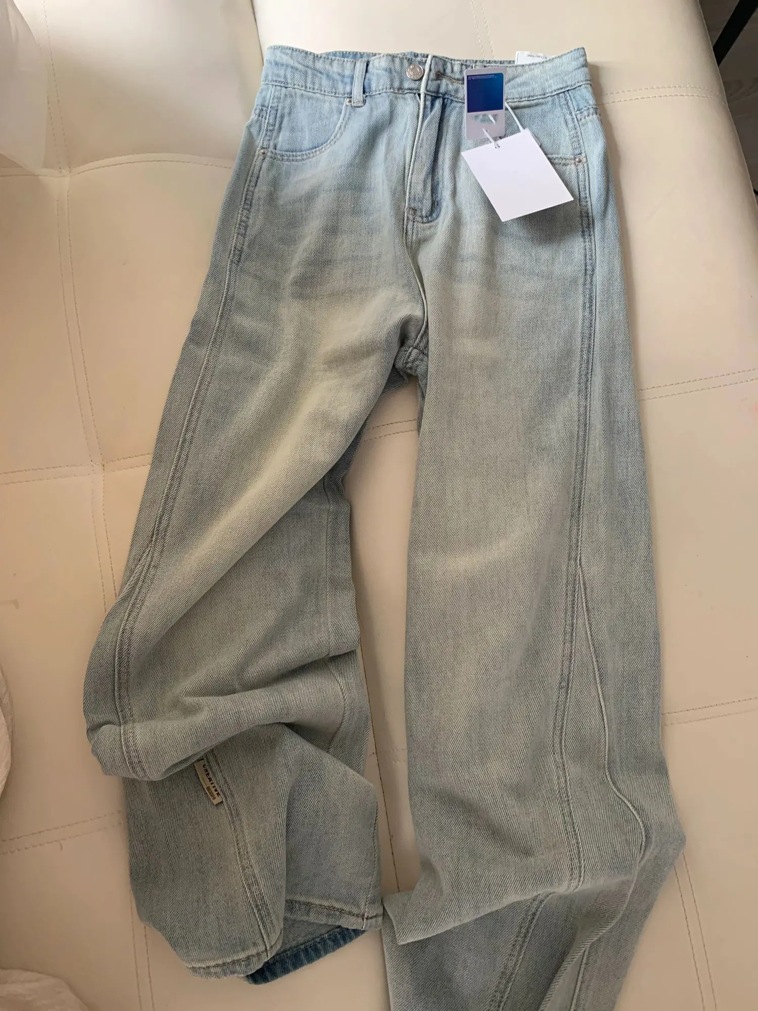 

Светло-голубые мужские джинсы прямого кроя, свободного покроя, в американском стиле, для весны и осени, модные, брендовые, повседневные, молодежные джинсы