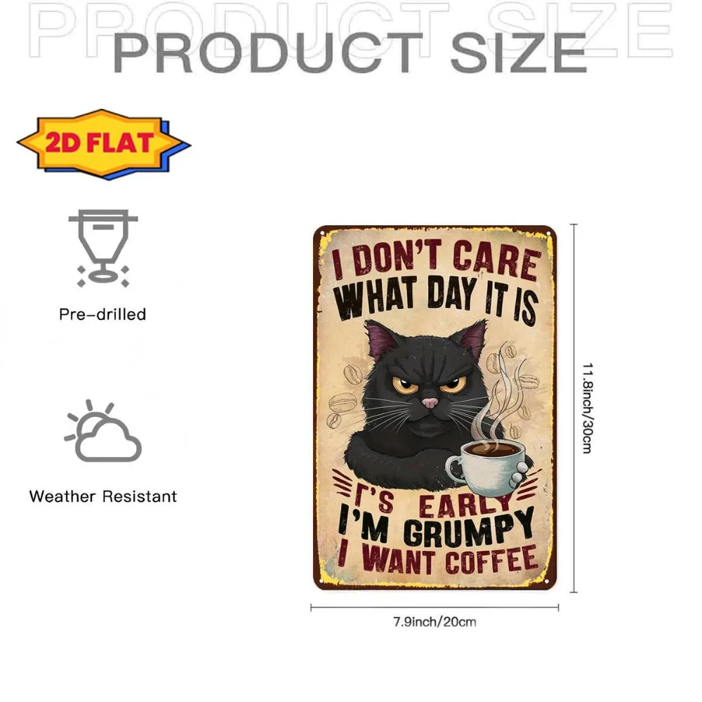 2D Flat Aluminum Hanging Sign, Vintage Funny Grumpy Coffee Lover Metal Plaque for Indoor Garden Office Bathroom Home Decor