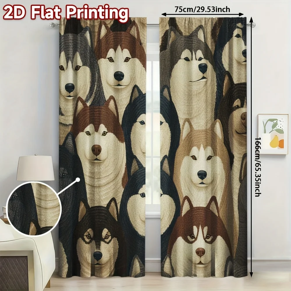 Cute Dog Print Curtains for Window Home Decor Shiba Inu Husky Animal Gallery Art Curtain Panel Modern Pet Lover Curtains
