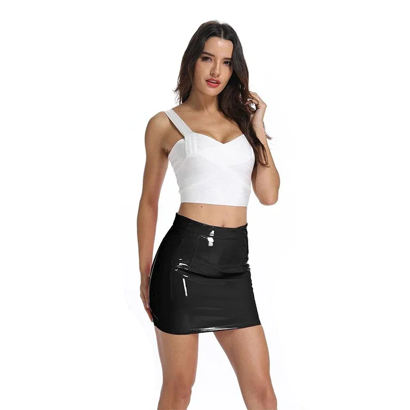 Imagem -03 - Mini-saia Curta de Látex Falso Feminino Zíper Invisível Saia Sexy de Pvc Cintura Alta Fina Casual Boate Clubwear Verão Novo