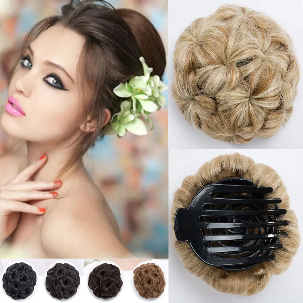 Snoilite Synthetic Elegant Curly Flower Chignon Hairliece Messy Bun Donut Claw on Updo Extensions Hair Accessories Wedding Party