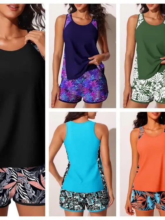 

Conservative Women's Two-Piece Swimsuit Slimming Belly Covering Sporty Casual Style with Chest Pad No Steel Support