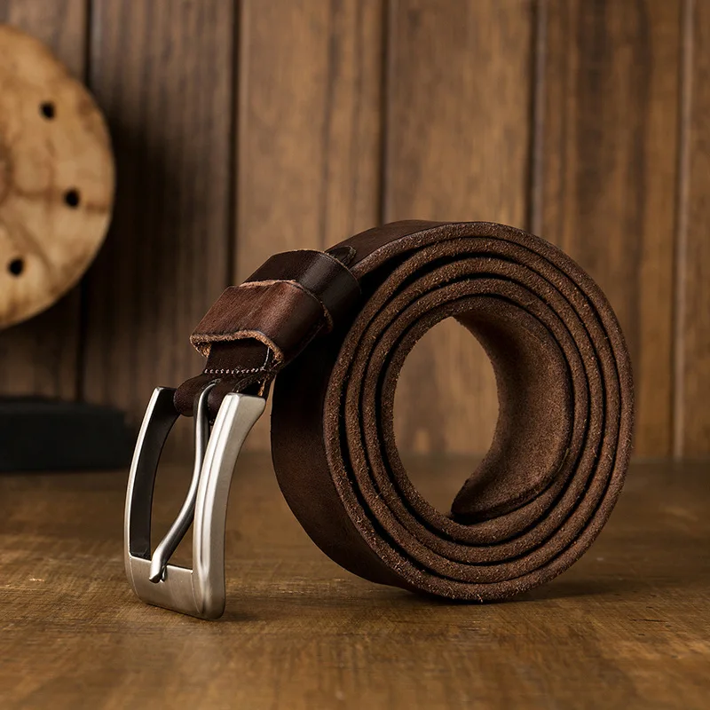 Handmade Leather Belt for Men Vegetable Tanned Leather Pin Buckle Men's Casual Workwear Belt Western Cowboy Belt 4cm