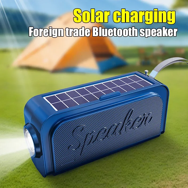 Sistema de Audio para exteriores con energía Solar, Altavoz Bluetooth, reproductor de música MP3 inalámbrico portátil con linterna LED, compatible con tarjeta FM, USB y TF