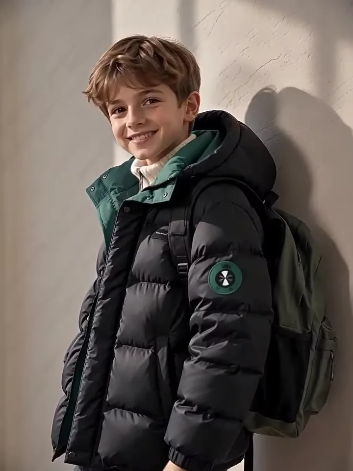 Winterjacke für Jungen, dicke warme Kapuzenjacke für Kinder, winddichte Freizeitjacke für Mädchen, Schule, kaltes Wetter, Oberbekleidung, 4-12 Jahre – Detail 6