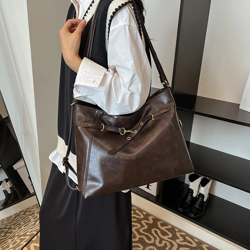 

Women's Large Capacity Multi-Functional French Tote Bag Casual Commuter Backpack Solid Color Versatile 2025 Autumn New