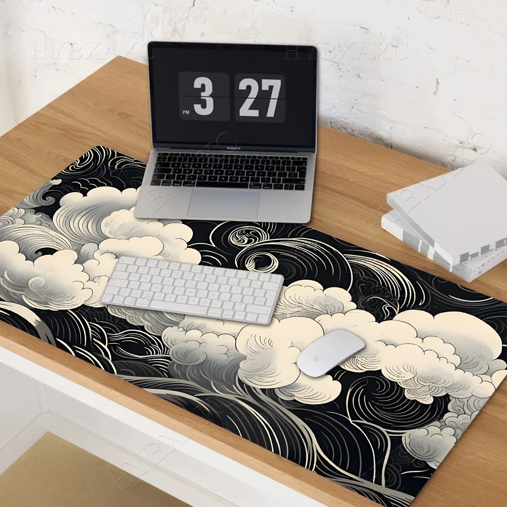 Black and White Clouds Art Mouse Pad Custom Large Extended Gaming Mouse Pad Graphical Design Big XXL White Cloud Office Desk Mat
