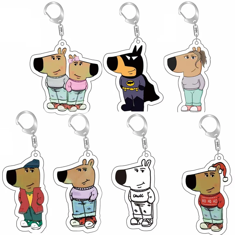 Funny Just A Chill Guy Girls Boys Dog Meme Keychains Keyring for Accessories Bag Key Chain Ring Jewelry Cool Xmas Holidays Gifts