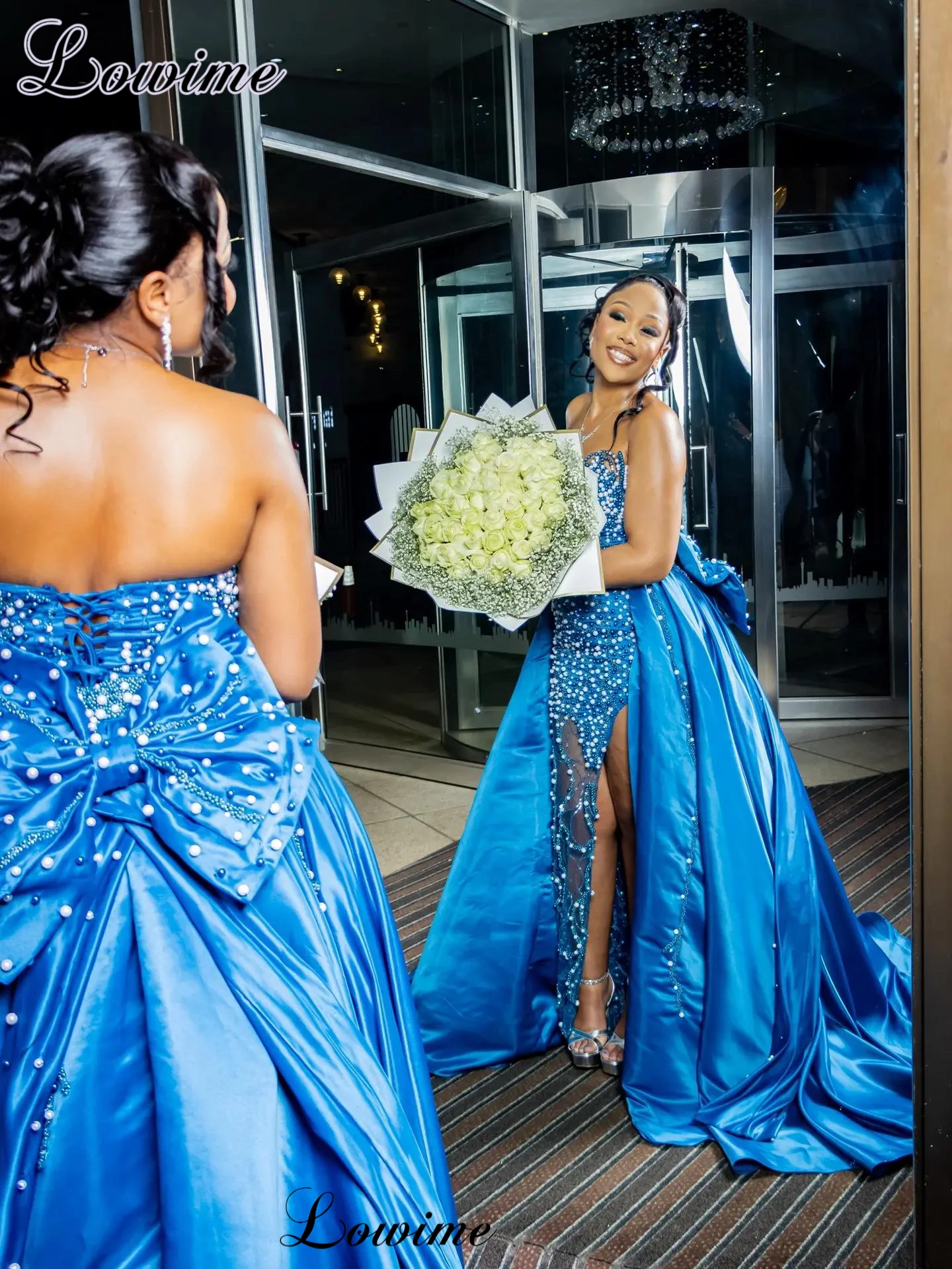 Two Pieces Blue Prom Dresses For Women 2027 Sweetheart Stunning Birthday Party Dresses With Pearls Robe Femme Customized