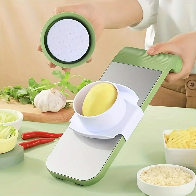 Stainless Steel Multi-Functional Vegetable Slicer And Vegetable Cleaner Suit，With Replaceable Blades，Manual Kitchen Tool Kit