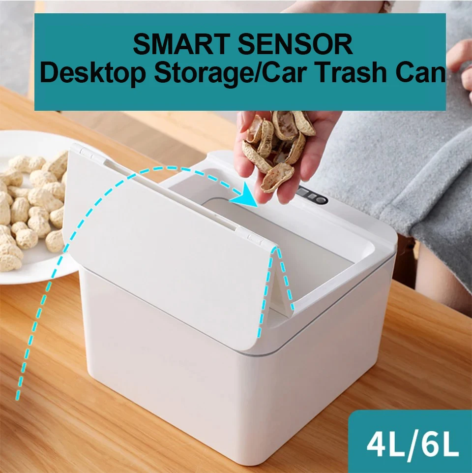 Intelligent Mini Desktop Trash Can Automatic Touchless Infrared Motion Sensor Trash Can Car Trash Portable Storage For Kitchen