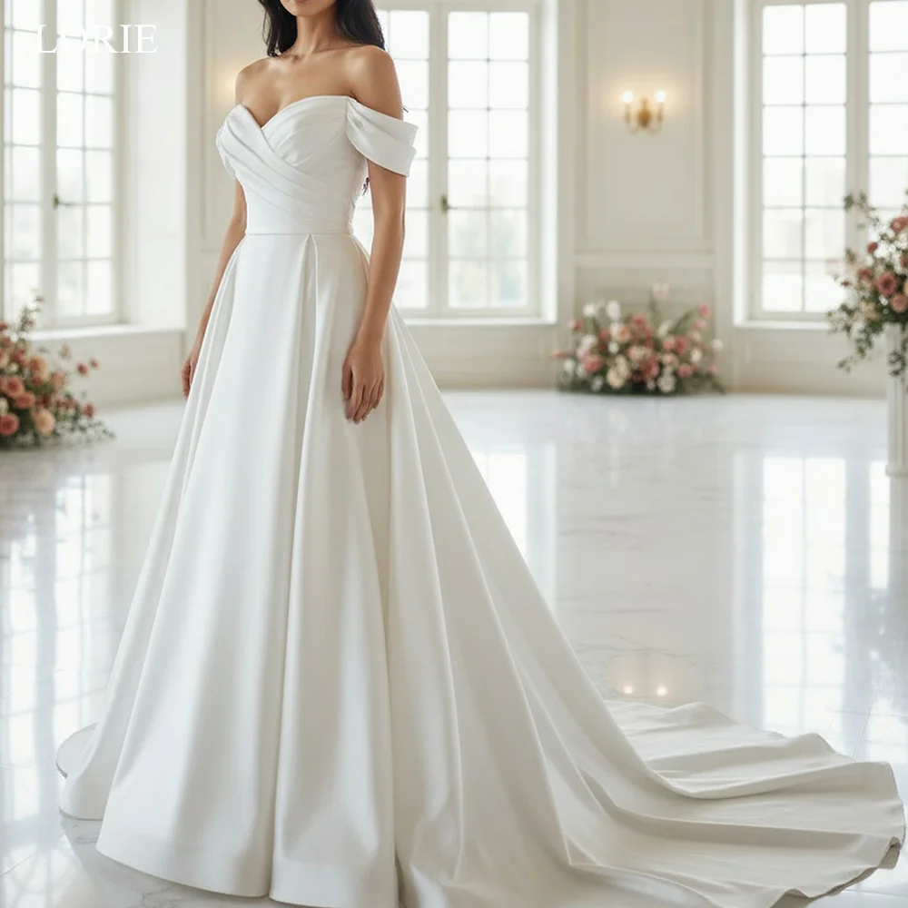 

LORIE Elegant Satin Strapless Wedding Dresses A-Line Off The Shoulder Bride Prom Gown Floor-Length Bridal Gowns Customized