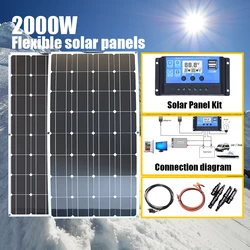 2000W3000W Solar Panel Kit 18V Flexible Monocrystalline Solar Cell Power Charger for Outdoor Camping Yacht Motorhome Car RV Boat