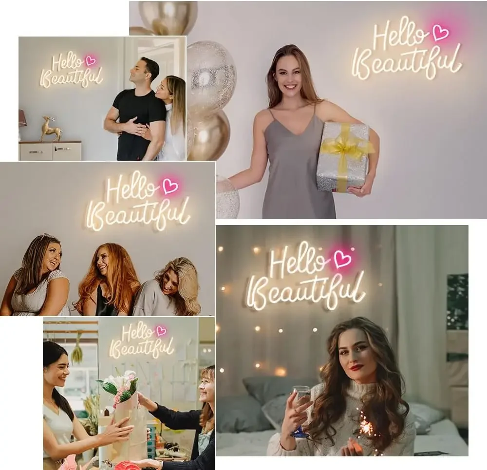 Hello Beautiful Neon Sign for Wall Decor LED Neon Light Sign for Room Bedroom Man Cave Party Decor Gift for Friend USB Powered