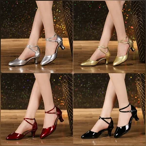 Glitzer Leder Latin Tanzschuhe für Frauen, geschlossener Fuß, weicher Sohle, moderner Petersilieschuh, Tango, 3,5 cm, 5,5 cm Sprung 10 Hauptverkäufe geschlossene Tanzschuhe - №1