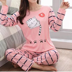 Cartoon Cotton Pajamas Women's Spring and Autumn Models Long-sleeved Home Service Women's Simple Loose Casual Suit Large Size