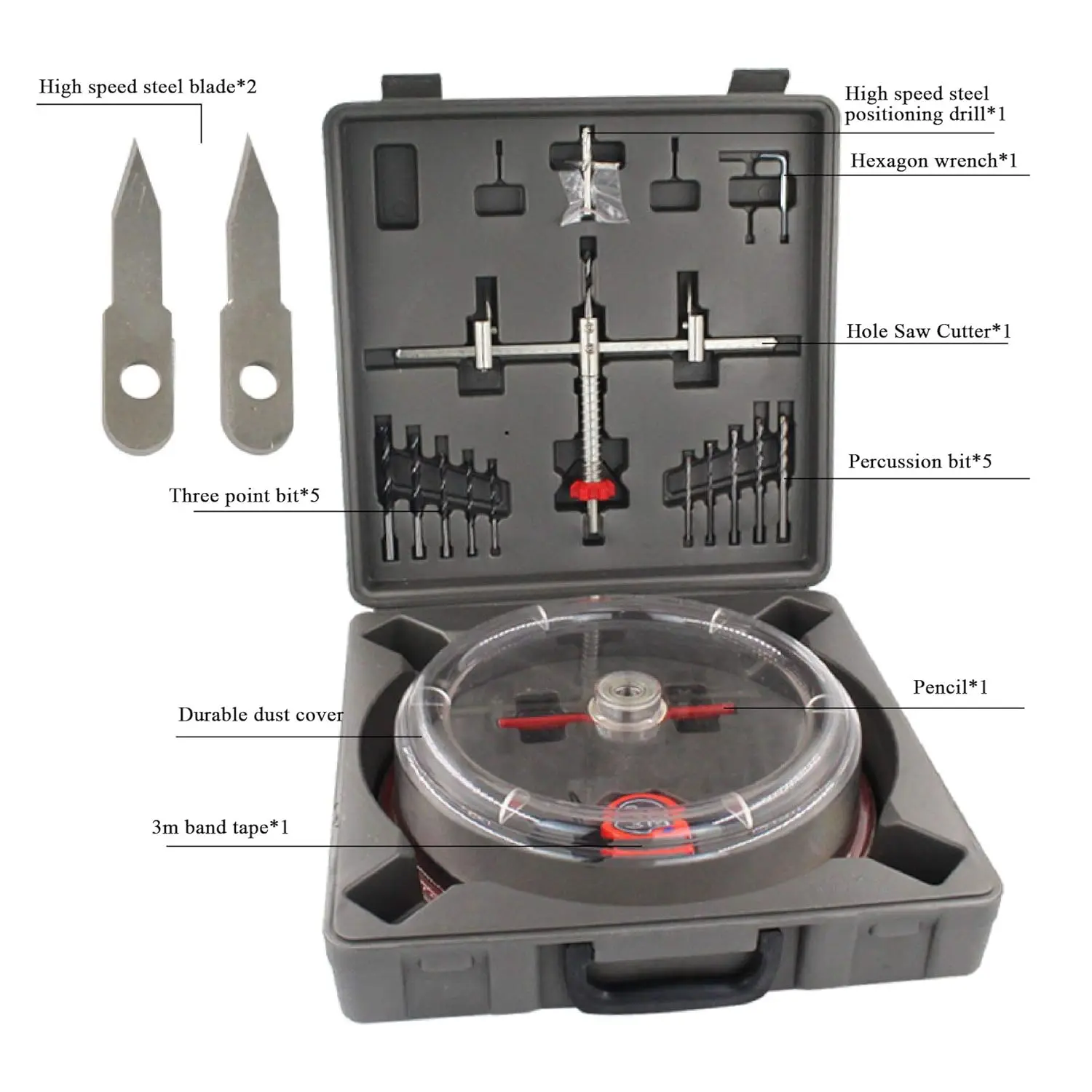 Adjustable Hole Saw Cutter Kit 40-120mm/40-200mm/40-300mm with PC Dust Shield for Recessed Lights Ceiling Speakers Vent Holes