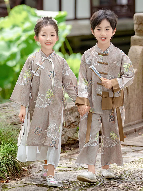 

Children's Performance Clothes Style Brother Sister Matching Traditional Chinese Tang Suit Boys Girls Performance O...