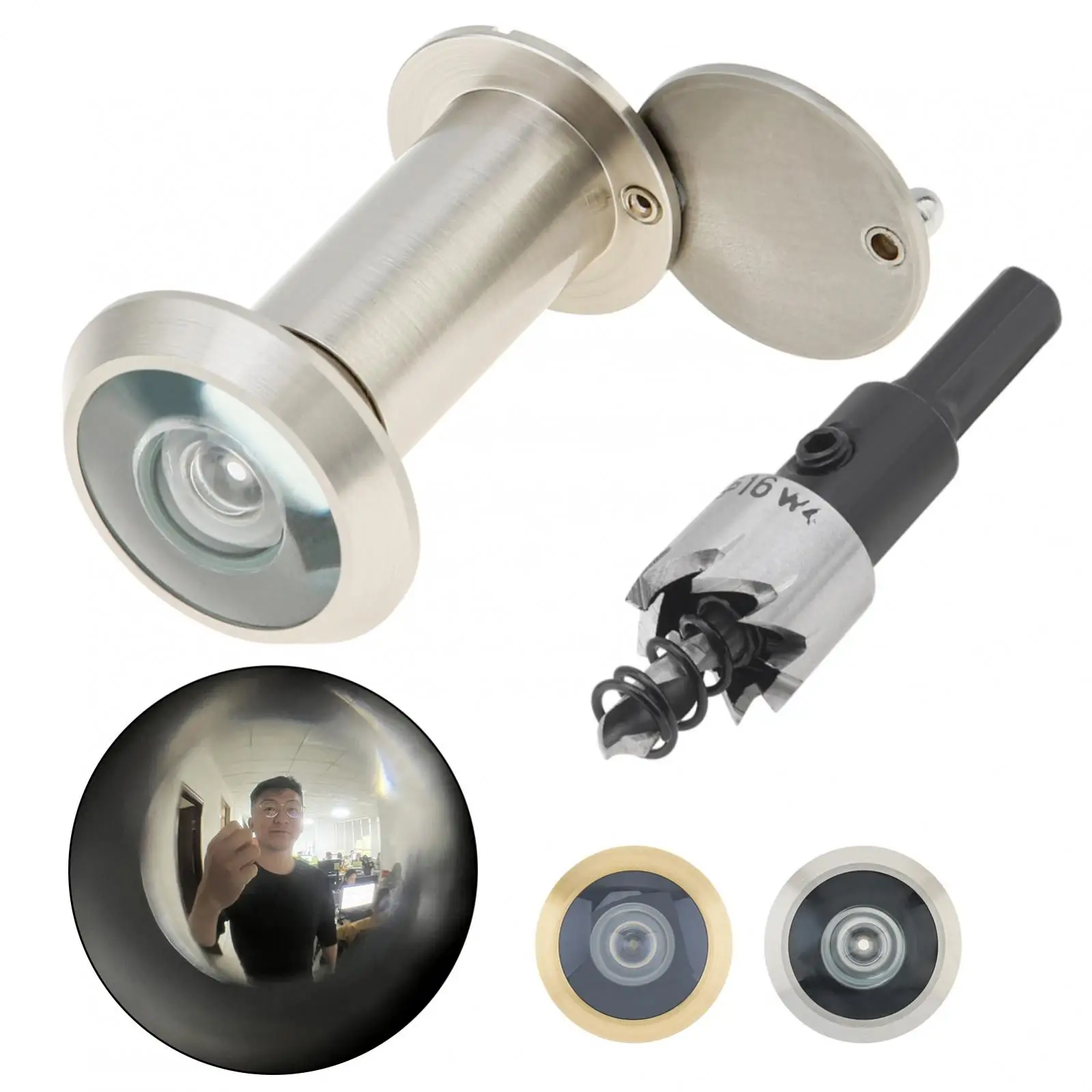 Solid Brass Door Viewer Peephole Drill Bit Sets HD Optical Glass Lens Security Peek Peep Holes with Rotating Privacy Cover