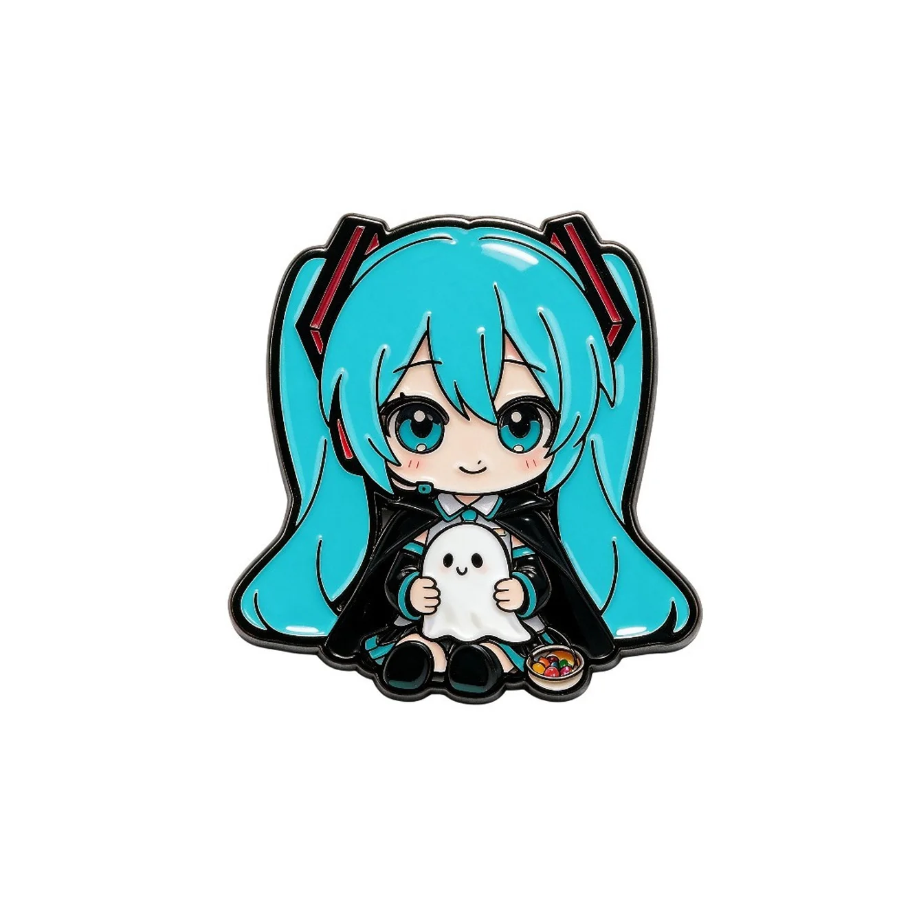 Halloween Themed Blue Twin-haired Anime Girl Metal Decor Badge Cartoon Emblem Ornaments For Backpack Jacket Fashion Decoration view 5