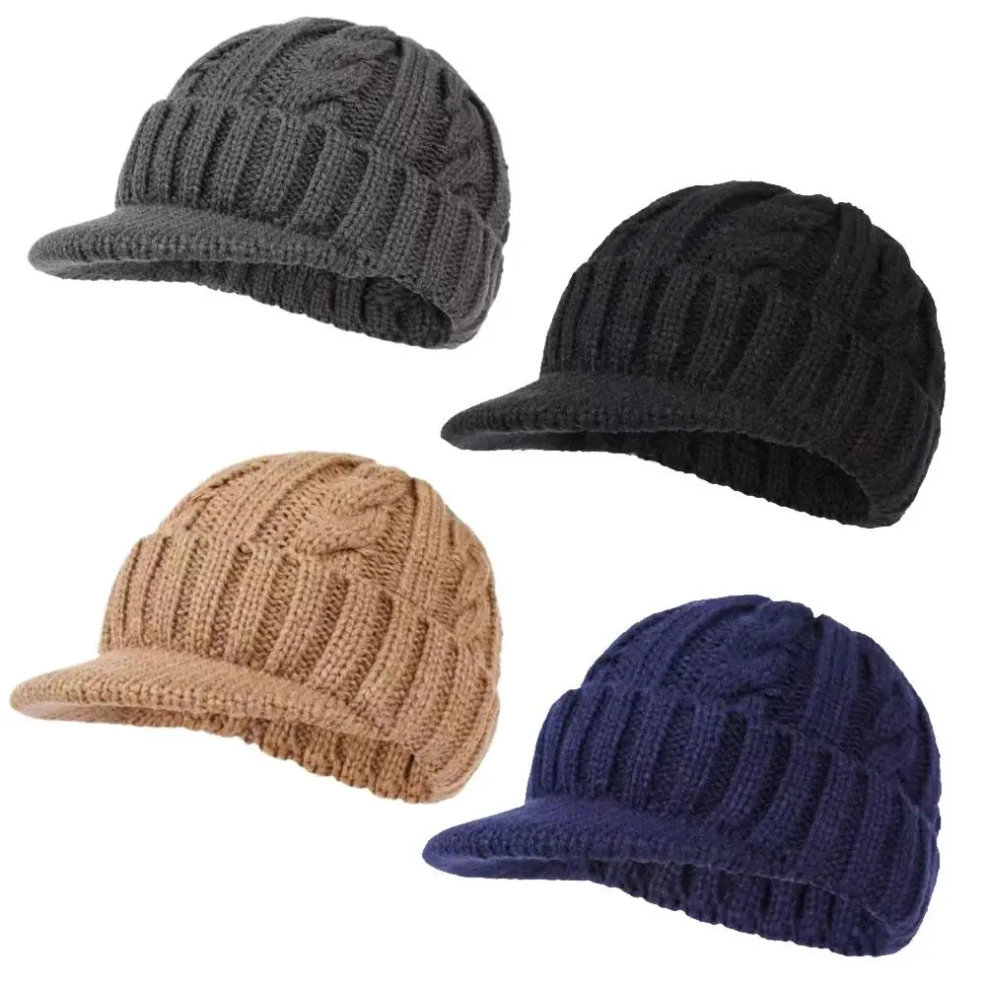 

Solid Colors Ear Protection Men Knitted Cap Autumn Winter Warm Short Brim Earflap Hat Outdoor Cycling Ski Baseball Cap