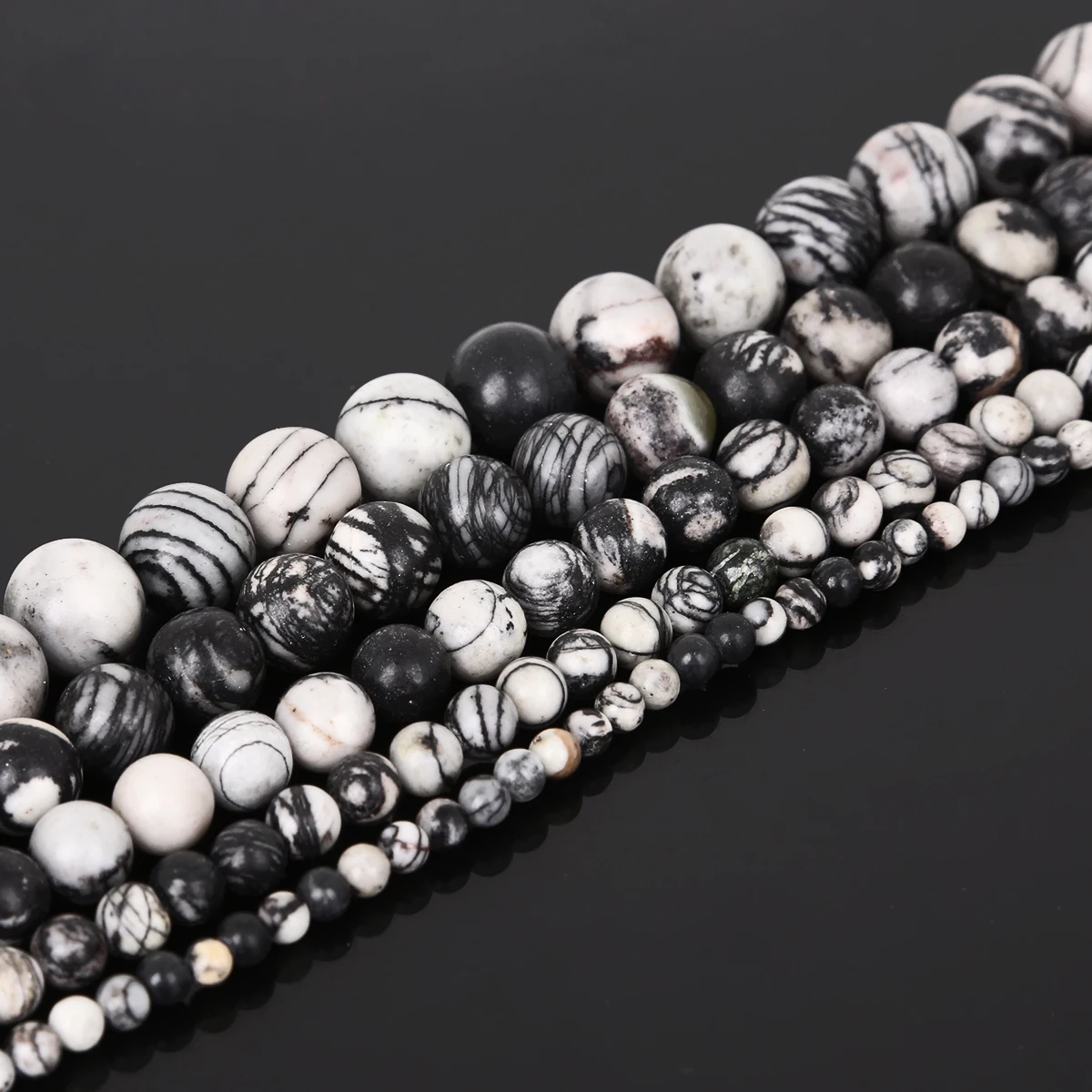 Natursteinperlen mit schwarzen Netzwerkstreifen, runde lose Abstandsperlen für die Schmuckherstellung, DIY-Armband, Halskette – Detail 3