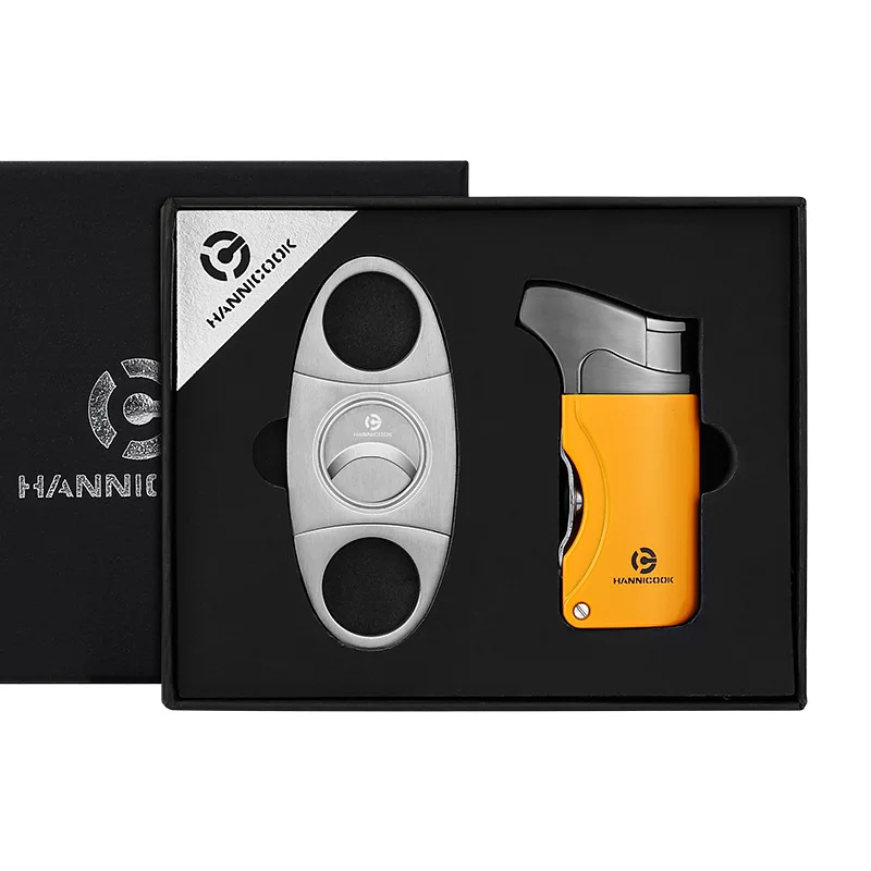 Cigar Scissors Lighter Set Straight Shot Windproof Lighter Stainless Steel Sharp Smooth Cigar Scissors