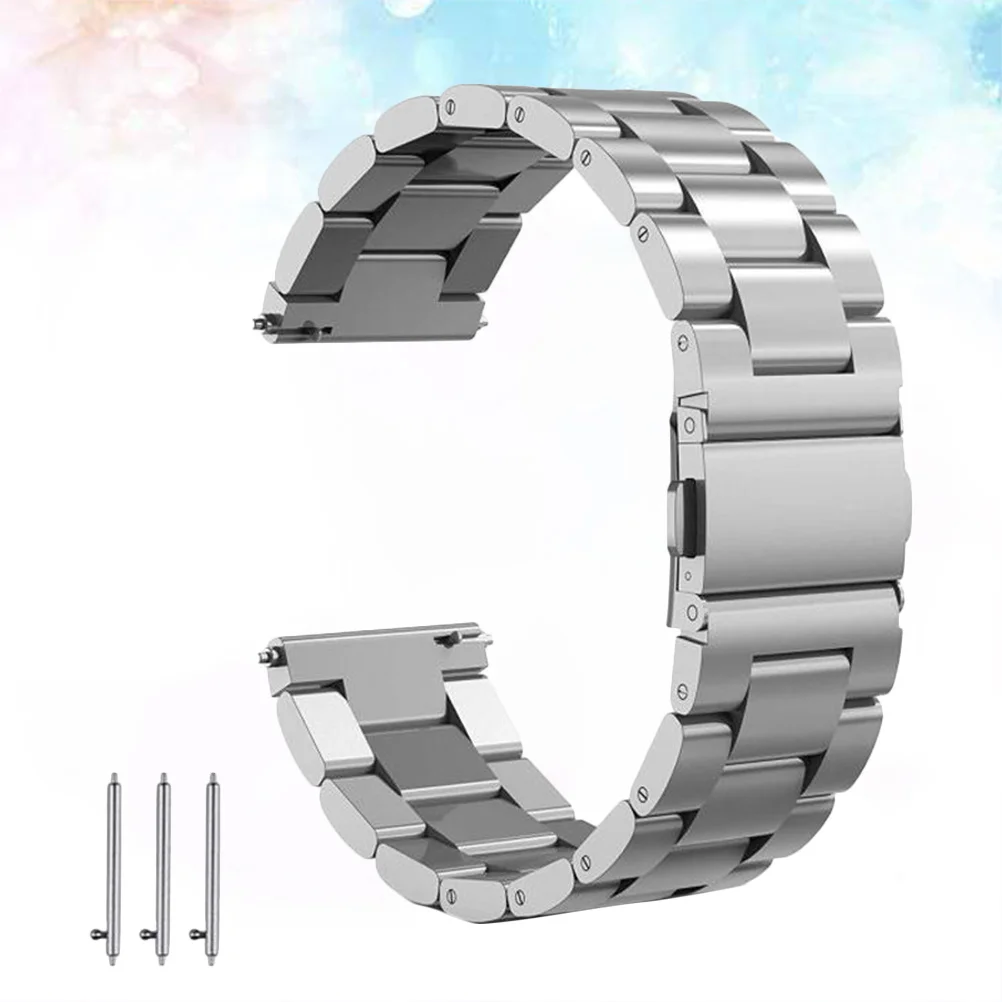 حزام ساعة من الفولاذ المقاوم للصدأ مكون من ثلاث قطع مقاس 24 مم، حزام معدني صلب بديل لراحة مشبك قوي ومتين باللون الفضي #5