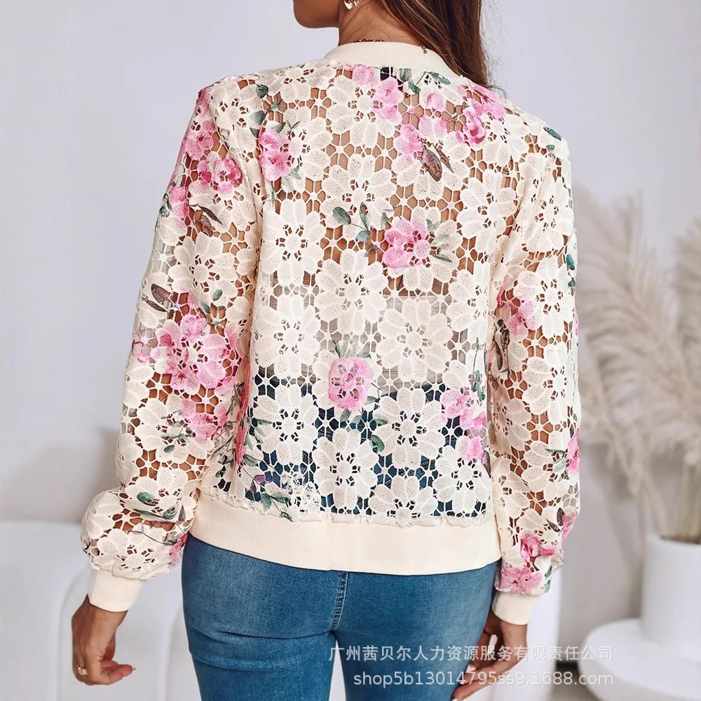 Coat Women Coats Baseball Jacket Floral Hollow Out Jackets Y2k Streetwear Work Casual Loose Elegant Splice 2025 Autumn Winter