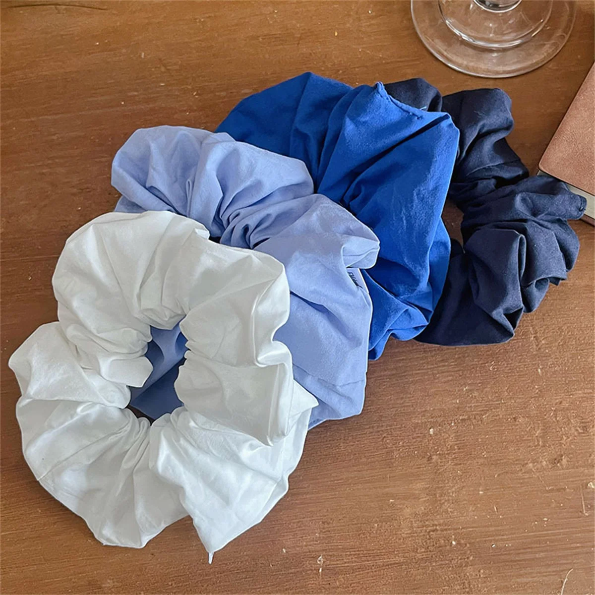 New Scrunchies Plain Color Blue Color Large Size Hair Tie Sweet Elegant Elastic Hair Band Women Hair Accessories