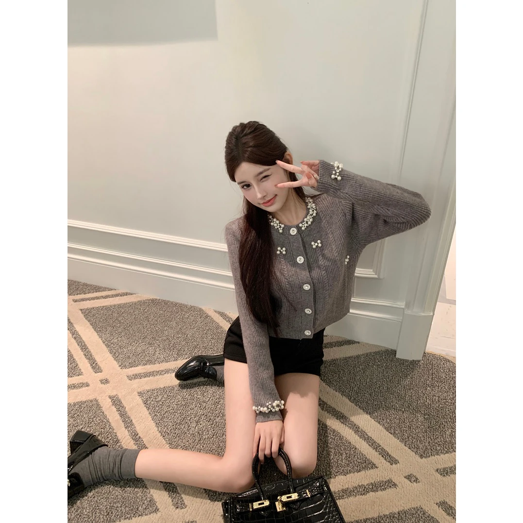 Herfst Winter Parel Verfraaid Ronde Ne Knitwear Vest Dames Slim Fit Pure Desire Ort Top Sweet Sle Trui