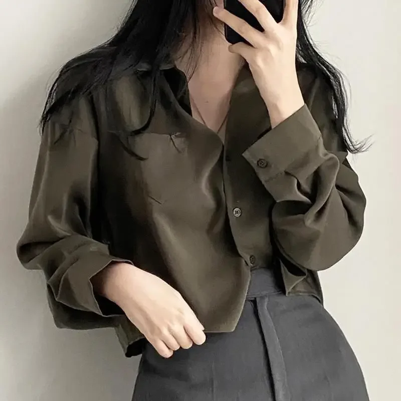 

Vintage Long Sleeve Short Shirts Youthful Women Korean Style Blouses Basic Female Tops Summer Office Lady B353