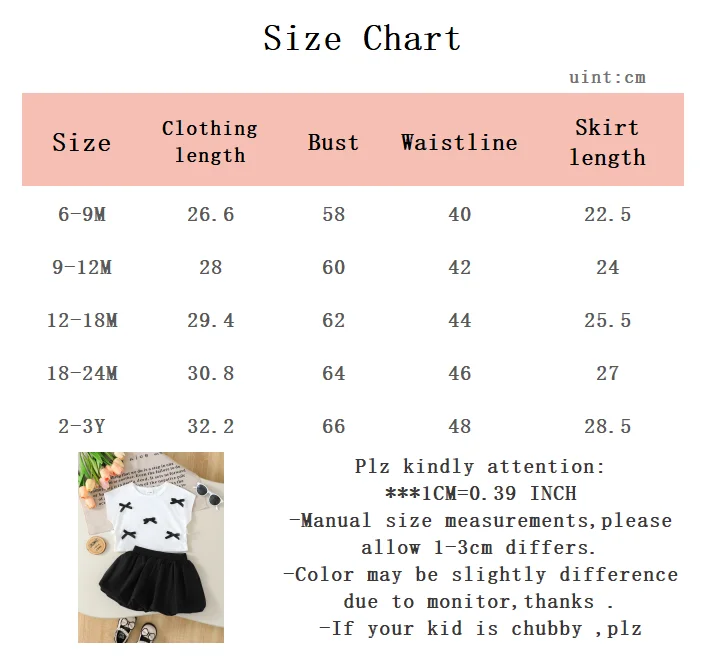 Sommer-Baby-Mädchen-Set Rundhals Kleine Schleife Ärmellos+Schwarzer Knospenrock Halbrock 2-teiliges Set 0-3 Jahre Altes Baby-Mädchen Mode-Set – Detail 7