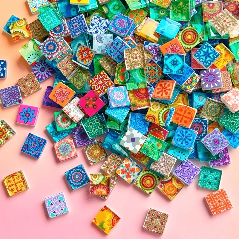 100/200 Grams of Colorful Mosaic Materials, 2.3*2.3cm Square Mosaic Pieces with Moroccan Patterns, Suitable for Creating Handmade Artworks, Home Desktop Decorations, Wall and Step Inlays, and as Auxiliary Materials for