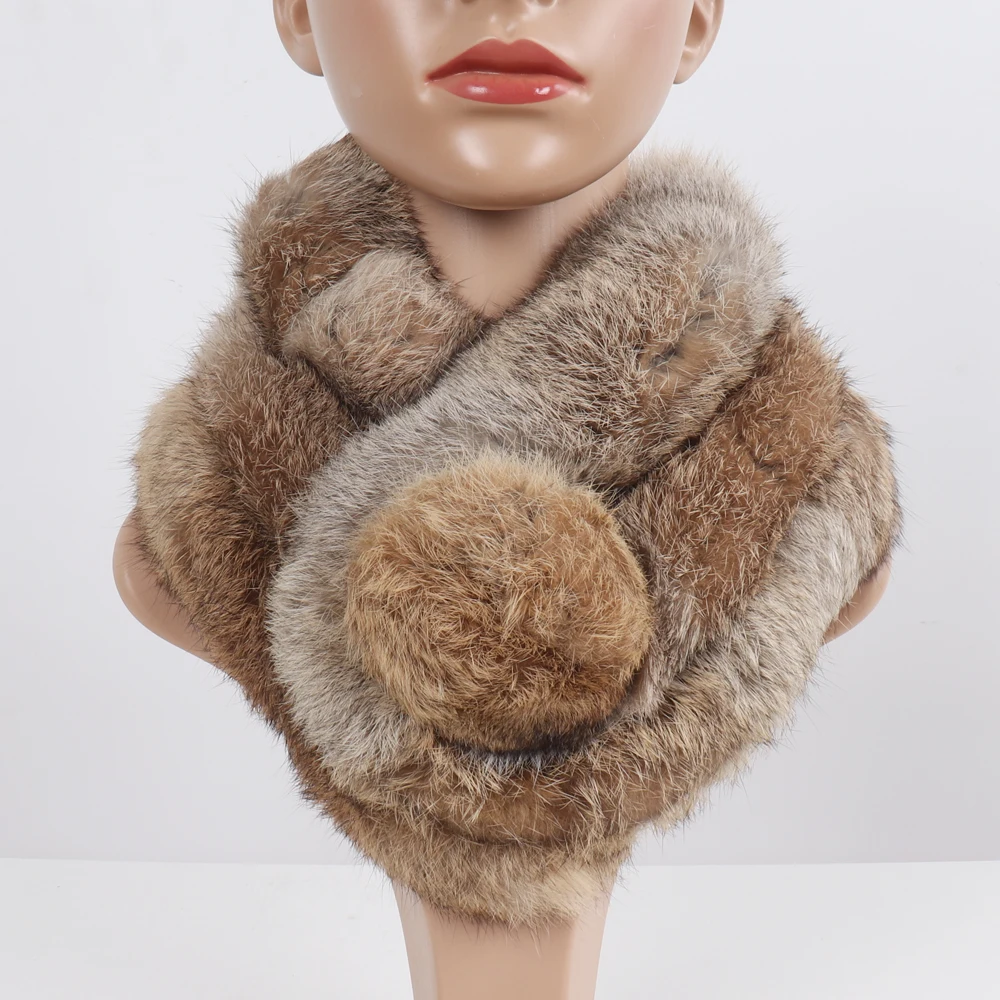 

New Lady Winter Natural Rabbit Fur Scarf Hand Knitted 100% Genuine Rabbit Fur Scarves Women Quality Warm Real Rabbit Fur Muffler