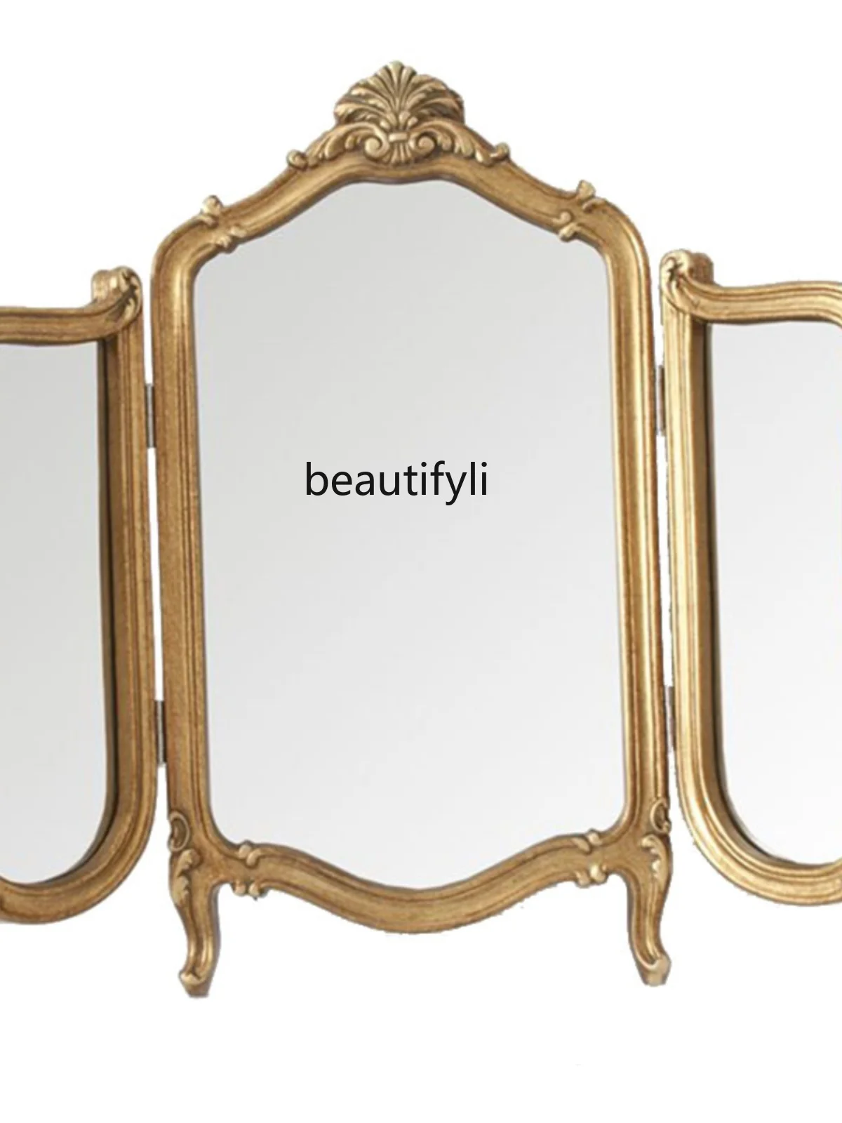 

Retro Trifold Mirror Dresser Carved Palace Style Bedroom Desktop Desktop Makeup Mirror