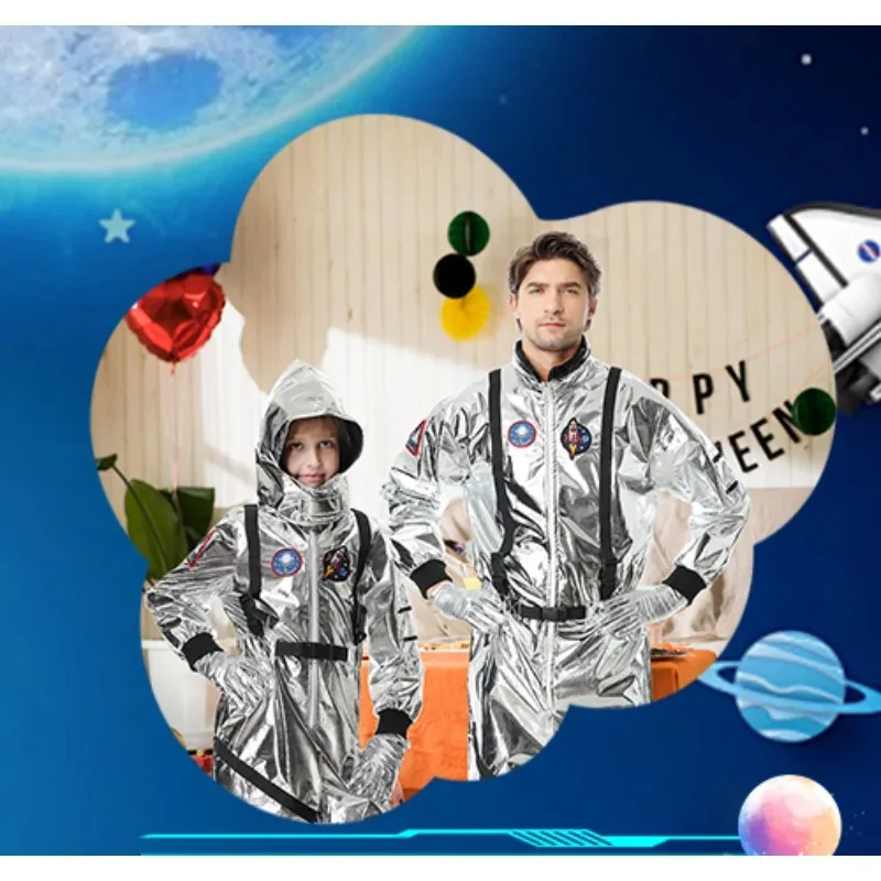 Halloween Adult Astronaut Costume Silver Astronaut Men and Women Halloween Family Party Dress Up Birthday Gifts