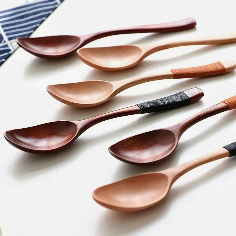 Adult retro wooden spoon to eat noodles soup spoon household wooden rice spoon handmade  Simple and practical