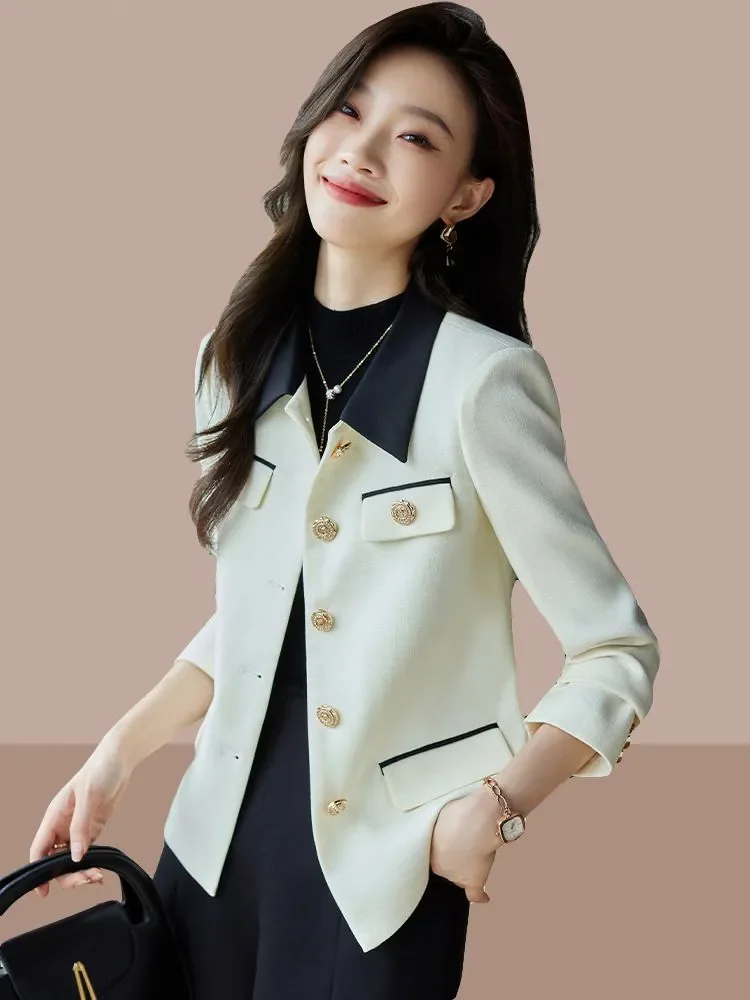 

Off white small fragrant style suit jacket for women in spring and autumn small stature 2024 new spring short casual small suit