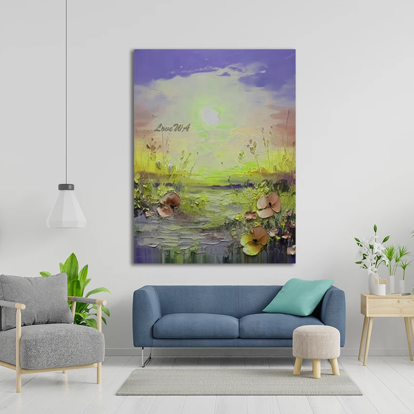 

Outdoor Landscape Art Wall, Abstract Frameless Canvas Decoration, Flowers Oil Paintings, Acrylic Textured Landscape Picture