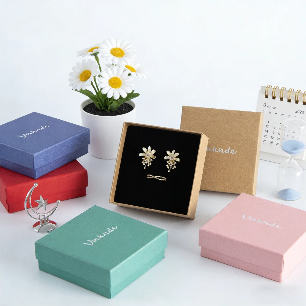 

100Pcs Purple Cardboard Jewelry Packaging Box Luxury Custom Logo Ring Bracelet Earring Paper Boxes 7x7x3cm Necklace Storage Case