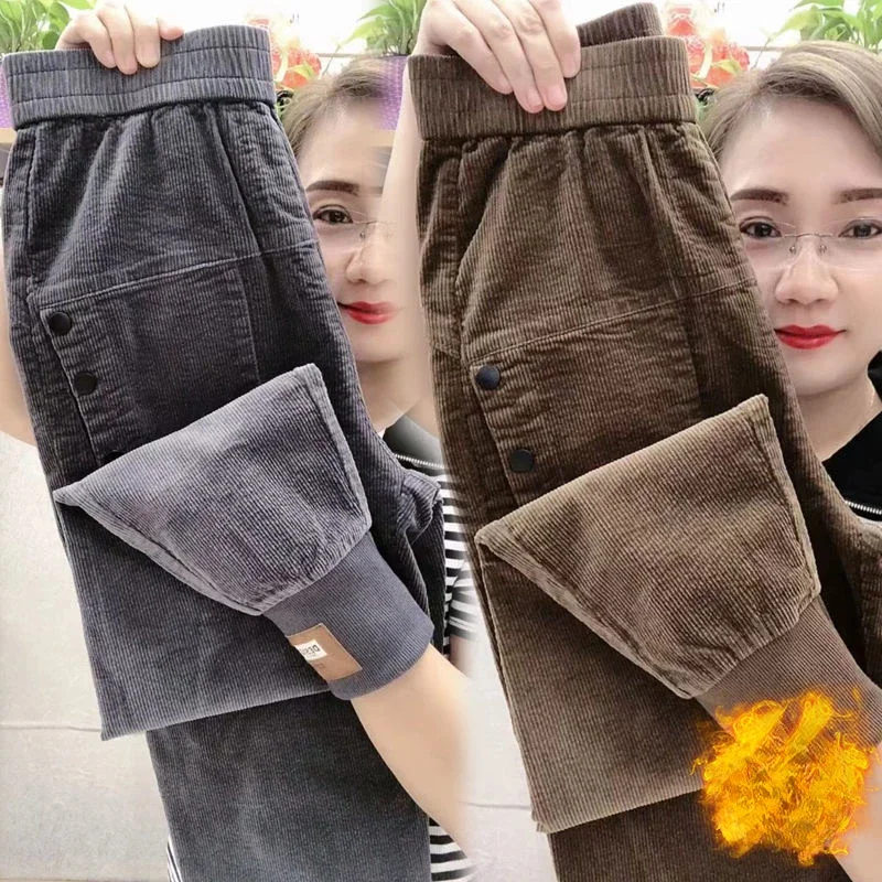 

2024 Women Autumn Winter New Solid Color Corduroy Pants Female High Waist Harem Pant Ladies Loose Thick Warm Trousers L387