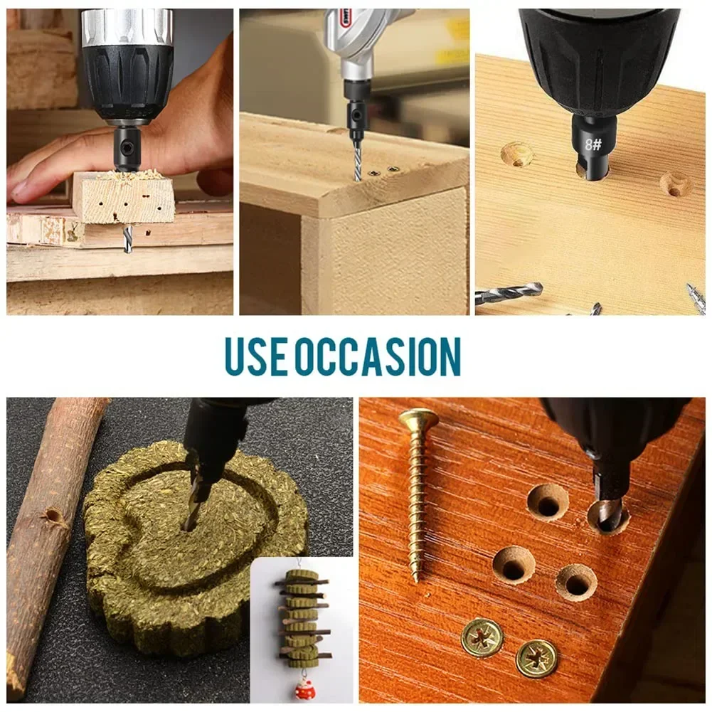 5pcs Hexagonal Shank Countersunk Drill Adjustable Woodworking Drill Bits Screw Holes Double Edged Punch Woodworking Tools