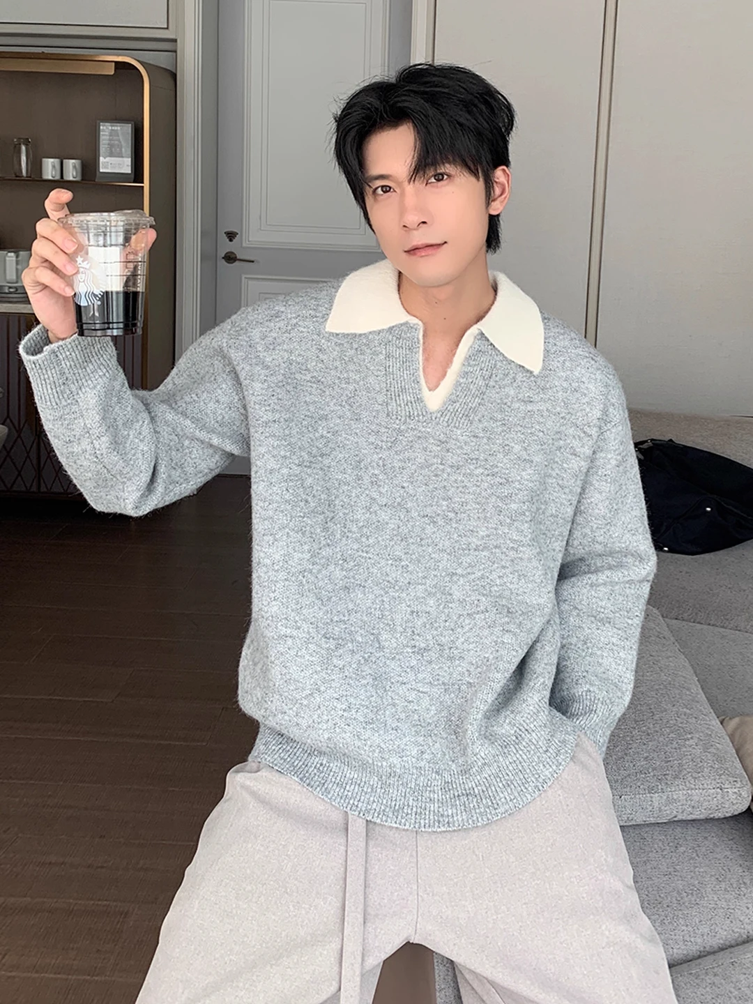 

Briti Sle Heavyweight Hooded Knitwear Casual V-Ne Soft Comfortable Men's Sweater Faionable Top Polyester Fiber