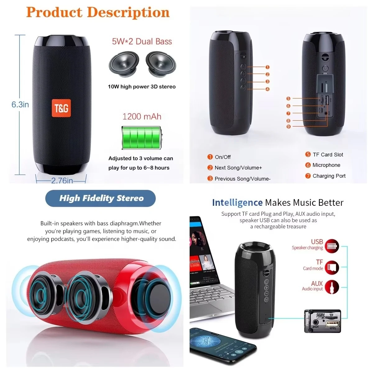 2026 Portable 5.3 Speaker, Mini Stereo Surround Sound, USB & TF Card Playback, Outdoor Camping Party Sound view 2